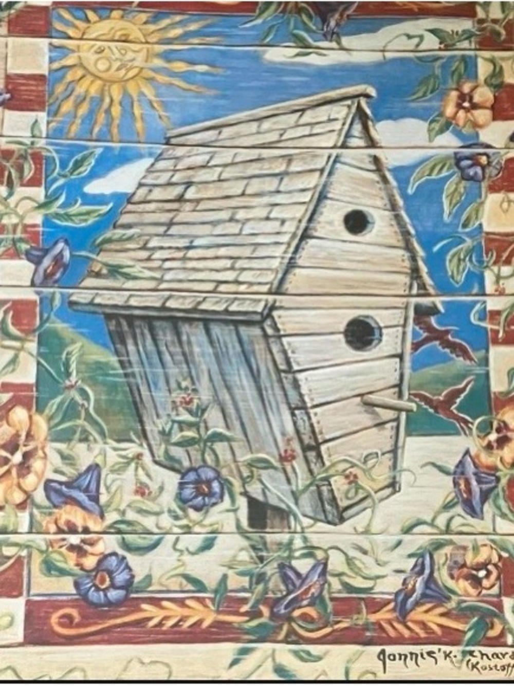 "Country Birdhouse Birds Flower Folk Wall Picture" Jannis K. Chardon !Offers!